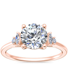 Anillo de compromiso de diamantes de tallas redonda y marquesa pequeños en oro rosado de 14 k (1/10 qt. total)